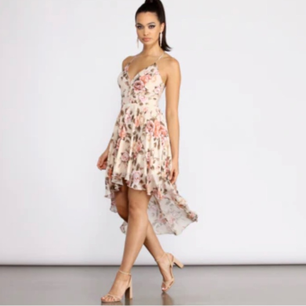 High low lace back dress